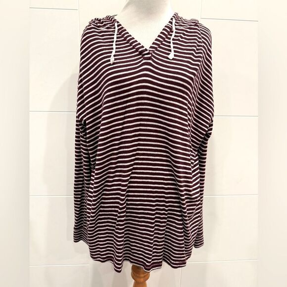 Burgundy and White Striped Knit Top - Picture 1 of 7